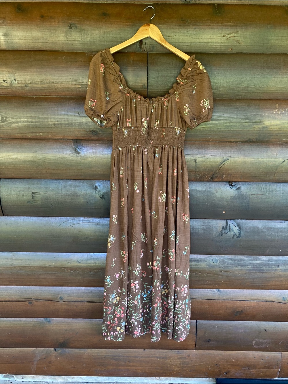 NWT Brown Floral Midi Fall Dress - Picture 9 of 13